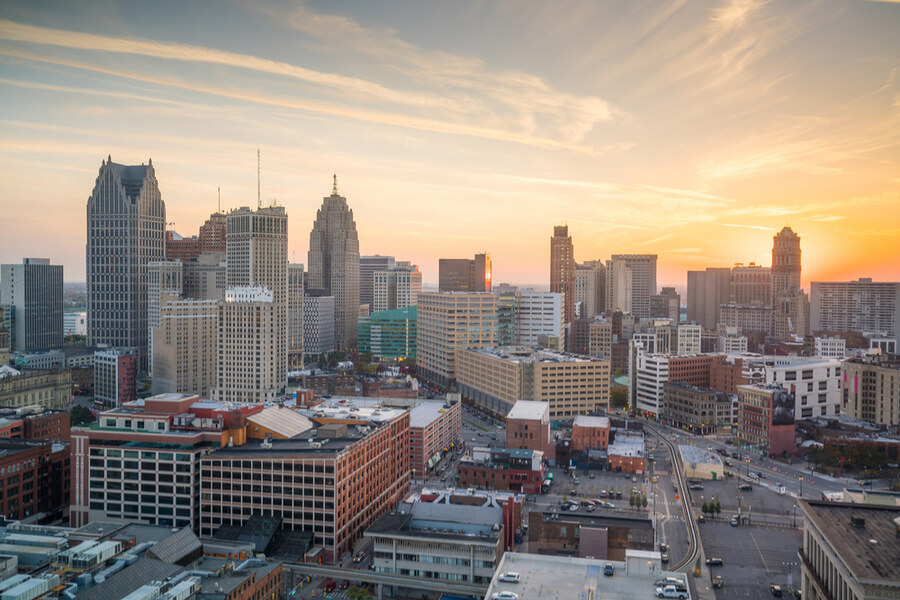 Detroit at twilight in Michigan