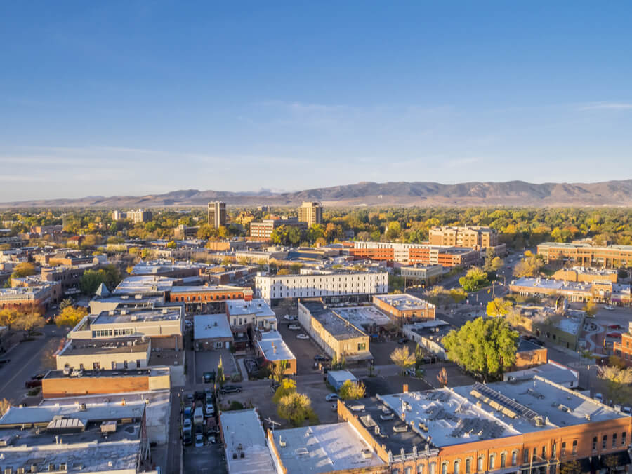 Fort Collins downtown in sunrise