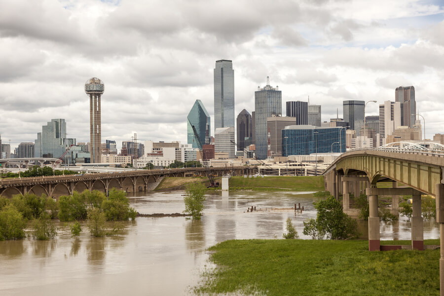 Dallas, Texas cityscape with blue sky