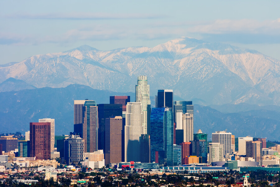Los Angeles with snowy mountains