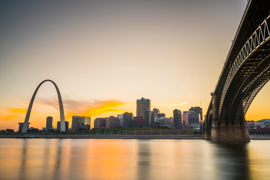 st. louis skysline at at sunset