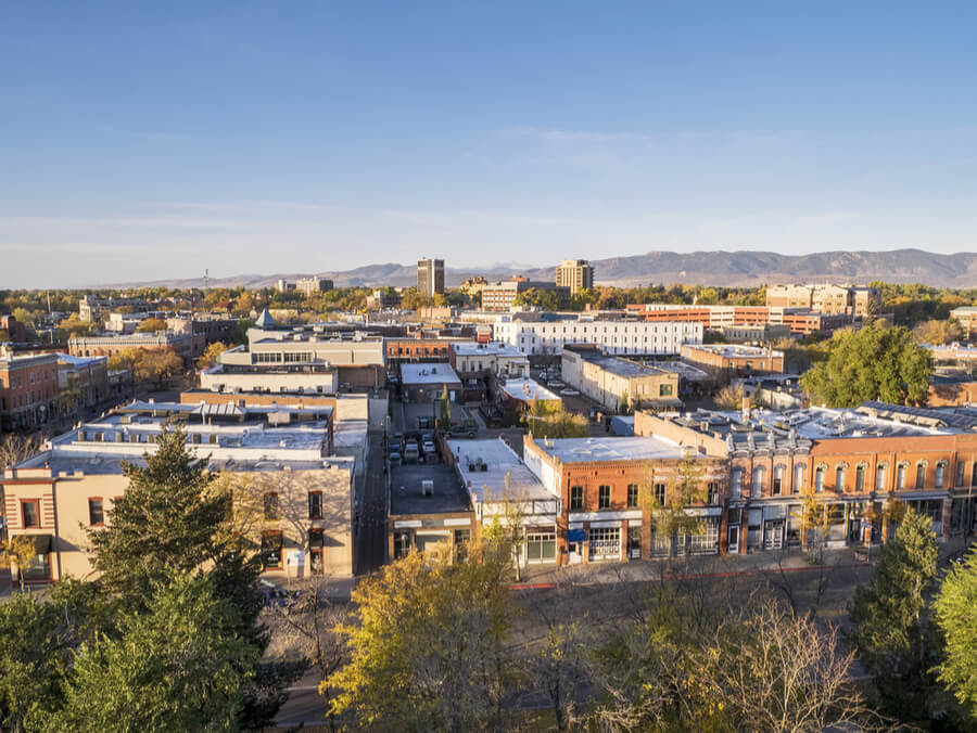 Fort Collins downtown in sunrise light