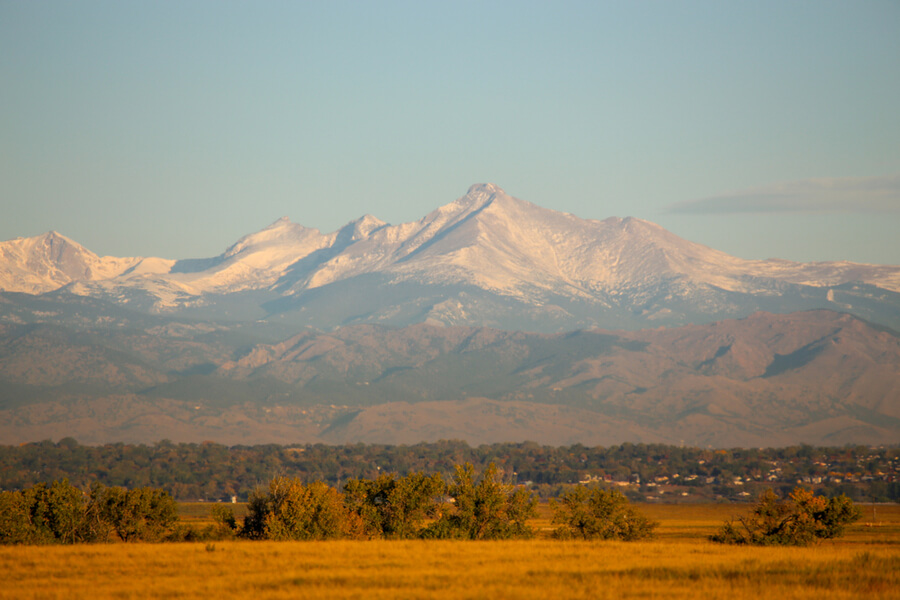 Rocky Mountains and Longs Peak from Commerce City Colorado