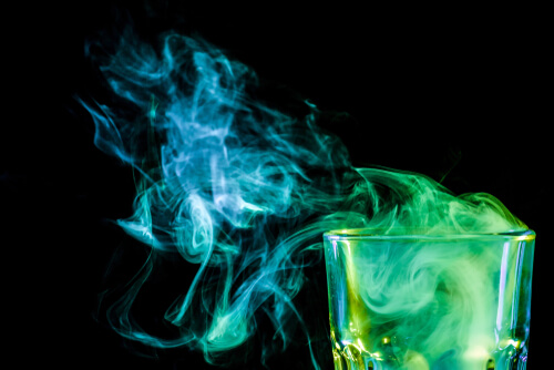 glass with alcohol and vapor