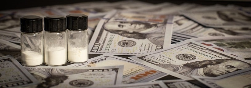 Vials of illegal drugs in powder form.