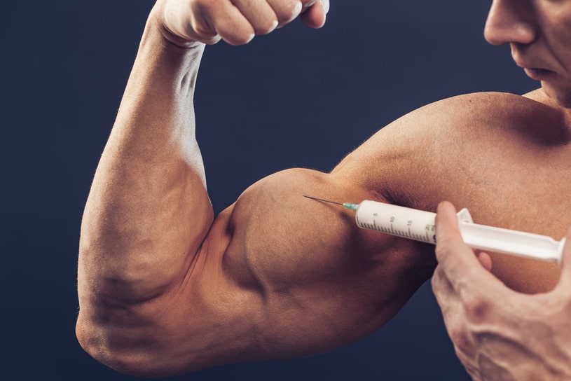 The bodybuilder injects his own biceps. 