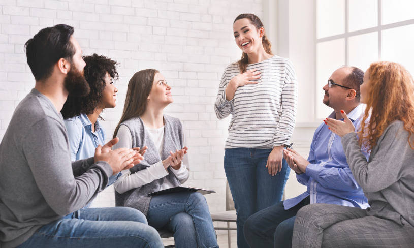 A woman is happy to quit drinking.