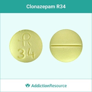 R34 yellow Klonopin pill.