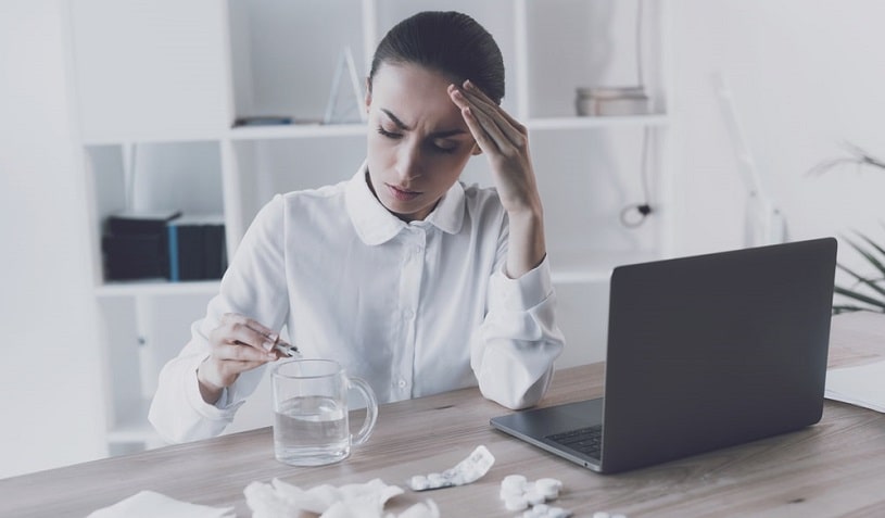 Woman at work taking Baclofen.