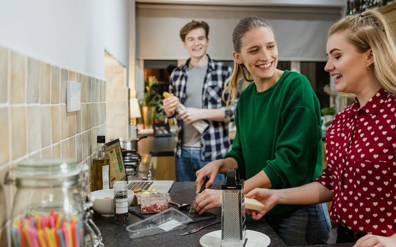 Residents of a sober living house spending time together.