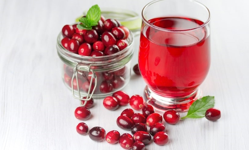 Fresh cranberry juice and cranberries.