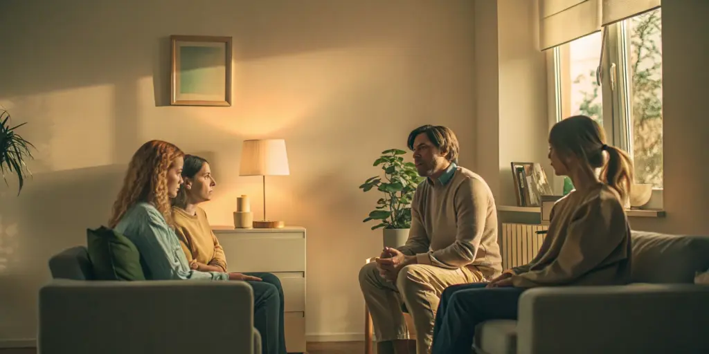 Counselor helping a family search for drug detox near me options