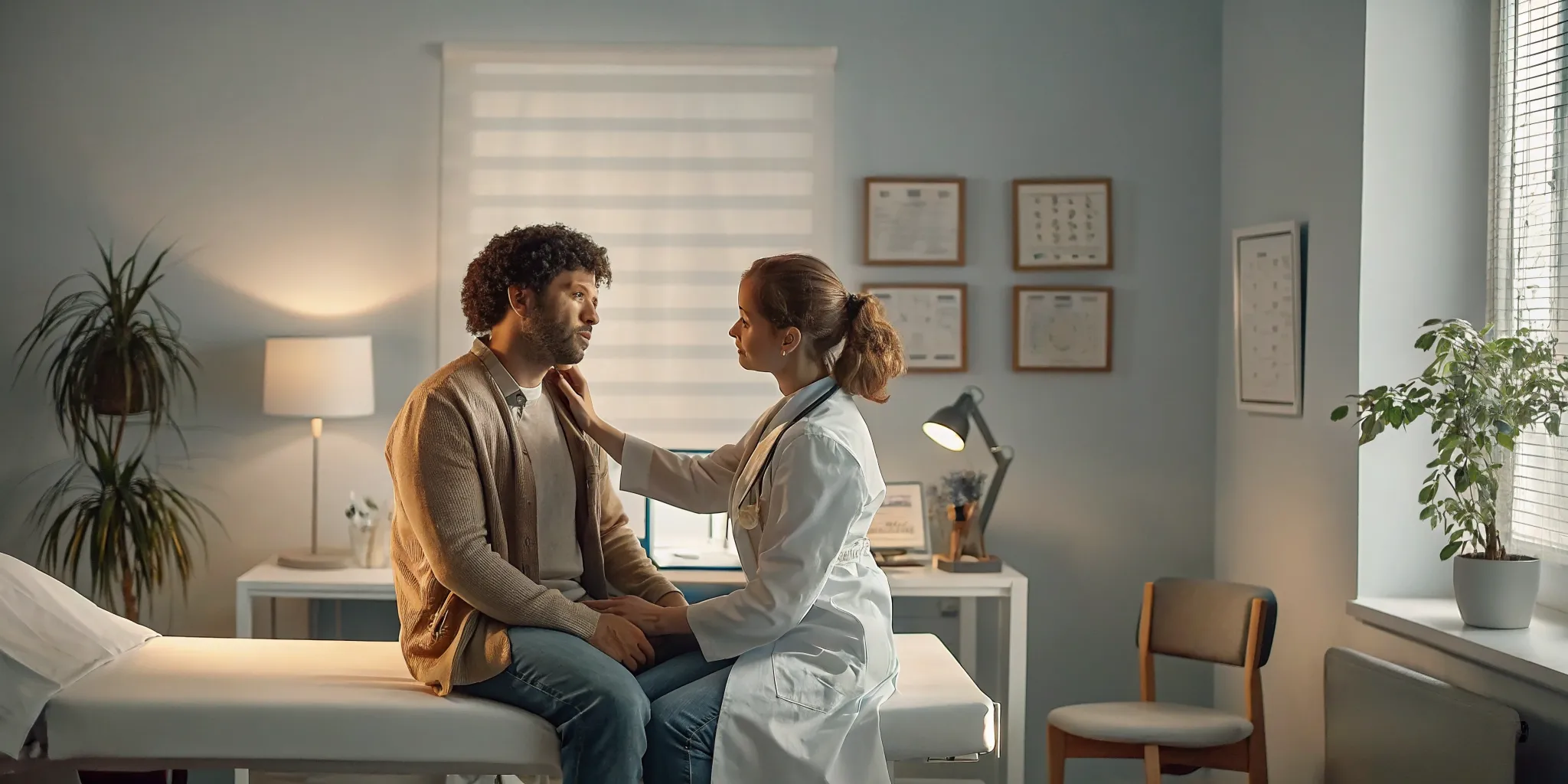 Patient consulting with a doctor in an outpatient medical clinic for addiction detox treatment